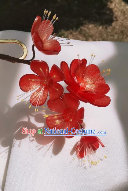 Chinese Classical Plum Blossom Hair Stick Handmade Hanfu Hair Accessories Ancient Song Dynasty Court Lady Red Flowers Hairpins