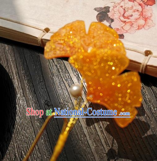 Chinese Classical Ginkgo Leaf Hair Stick Handmade Hanfu Hair Accessories Ancient Song Dynasty Golden Hairpins