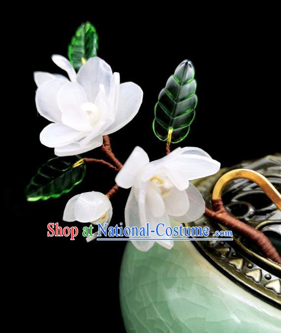 Chinese Classical White Flowers Hair Stick Handmade Hanfu Hair Accessories Ancient Song Dynasty Jasmine Hairpins