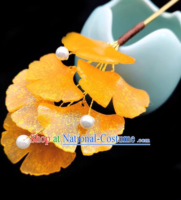 Chinese Classical Orange Ginkgo Leaf Hair Stick Handmade Hanfu Hair Accessories Ancient Song Dynasty Palace Hairpins