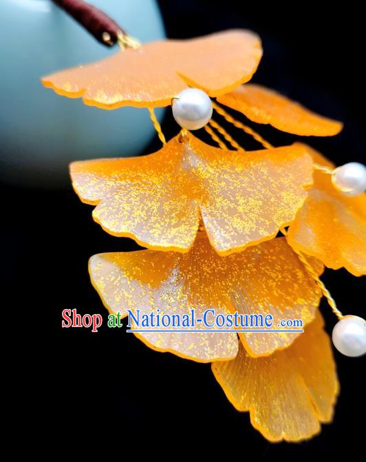 Chinese Classical Orange Ginkgo Leaf Hair Stick Handmade Hanfu Hair Accessories Ancient Song Dynasty Palace Hairpins