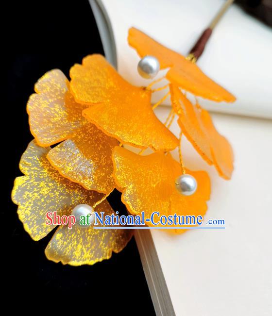 Chinese Classical Orange Ginkgo Leaf Hair Stick Handmade Hanfu Hair Accessories Ancient Song Dynasty Palace Hairpins