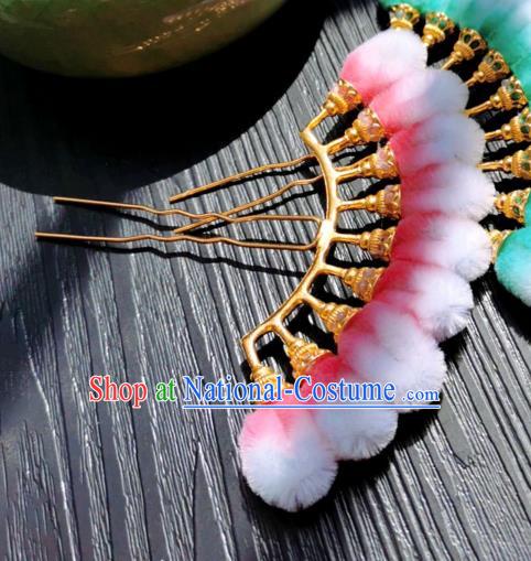 Chinese Classical Pink Velvet Hair Stick Handmade Hanfu Hair Accessories Ancient Ming Dynasty Palace Lady Hairpins