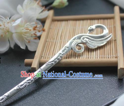 Chinese Classical Swan Hair Stick Handmade Hanfu Hair Accessories Ancient Song Dynasty Palace Argent Hairpins