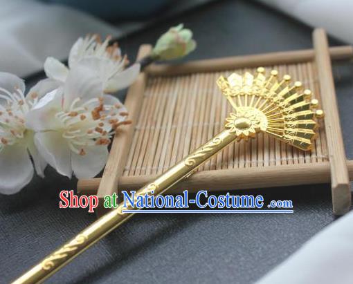 Chinese Classical Fan Hair Stick Handmade Hanfu Hair Accessories Ancient Song Dynasty Palace Golden Hairpins