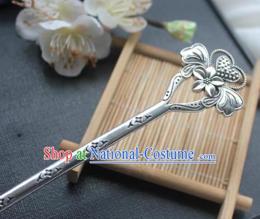 Chinese Classical Argent Flower Hair Stick Handmade Hanfu Hair Accessories Ancient Song Dynasty Hairpins