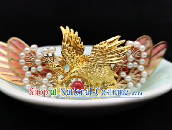 Chinese Classical Golden Crane Hair Crown Handmade Hanfu Hair Accessories Ancient Tang Dynasty Hairpins