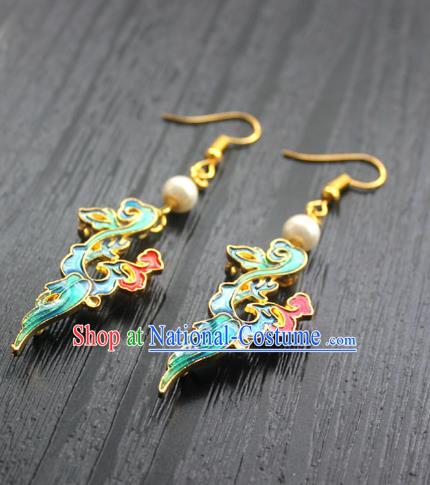 Chinese Handmade Blueing Cloud Earrings Classical Jewelry Accessories Hanfu Qing Dynasty Eardrop