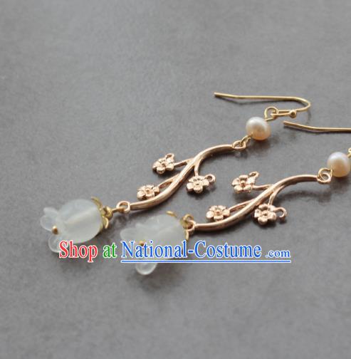 Chinese Handmade Convallaria Earrings Classical Jewelry Accessories Hanfu Ming Dynasty Princess Golden Plum Eardrop