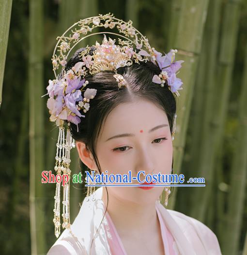 Chinese Classical Court Golden Dragon Hair Crown Handmade Hanfu Hair Accessories Ancient Song Dynasty Princess Pearls Hairpins