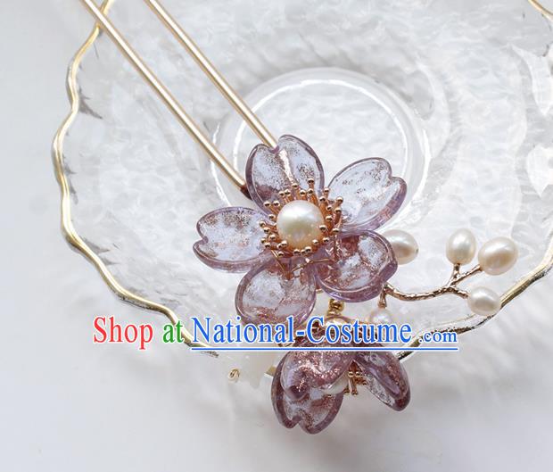 Chinese Classical Lilac Sakura Hair Stick Handmade Hanfu Hair Accessories Ancient Ming Dynasty Princess Beads Tassel Hairpins