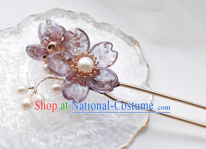 Chinese Classical Lilac Sakura Hair Stick Handmade Hanfu Hair Accessories Ancient Ming Dynasty Princess Beads Tassel Hairpins