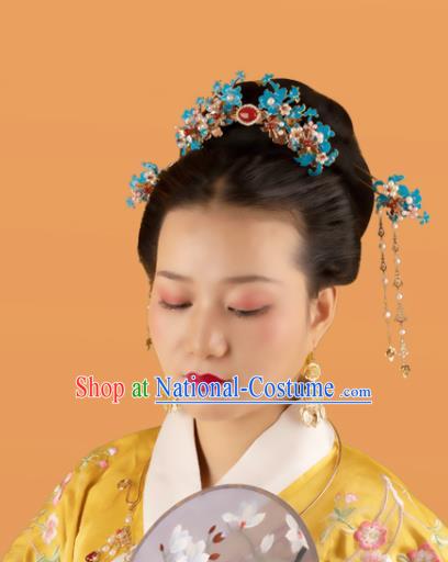 Chinese Classical Court Queen Blueing Hair Crown Handmade Hanfu Hair Accessories Ancient Ming Dynasty Empress Agate Pearls Hairpins