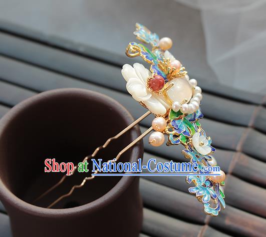 Chinese Classical Blueing Flowers Hair Crown Handmade Hanfu Hair Accessories Ancient Ming Dynasty Empress Pearls Hairpins