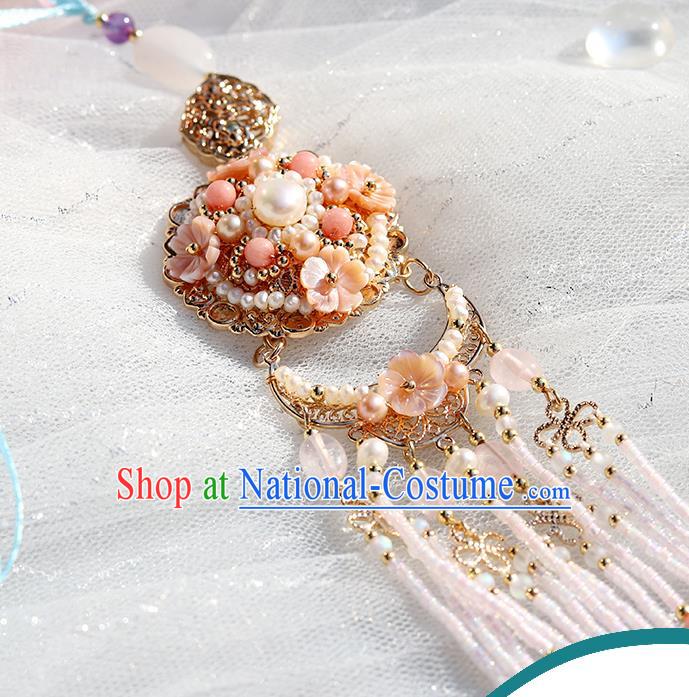 Chinese Handmade Classical Waist Accessories Ancient Hanfu Ming Dynasty Princess Pearls Tassel Pendant