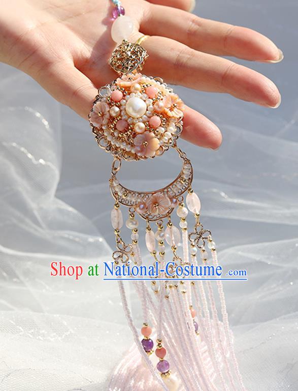 Chinese Handmade Classical Waist Accessories Ancient Hanfu Ming Dynasty Princess Pearls Tassel Pendant