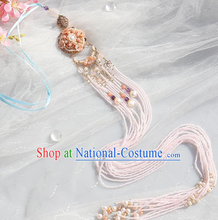 Chinese Handmade Classical Waist Accessories Ancient Hanfu Ming Dynasty Princess Pearls Tassel Pendant