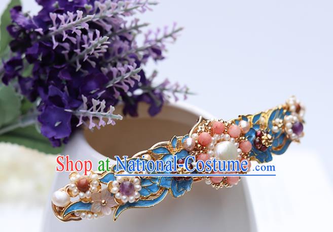 Chinese Classical Palace Agate Hair Stick Handmade Hanfu Hair Accessories Ancient Ming Dynasty Princess Blueing Pearls Hairpins