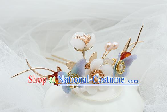 Chinese Classical Lilac Silk Butterfly Hair Stick Handmade Hanfu Hair Accessories Ancient Ming Dynasty Young Lady Golden Hairpins