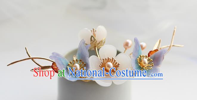 Chinese Classical Lilac Silk Butterfly Hair Stick Handmade Hanfu Hair Accessories Ancient Ming Dynasty Young Lady Golden Hairpins