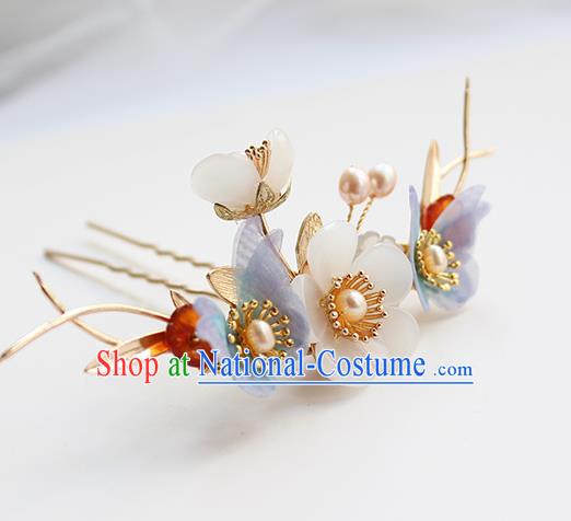 Chinese Classical Lilac Silk Butterfly Hair Stick Handmade Hanfu Hair Accessories Ancient Ming Dynasty Young Lady Golden Hairpins