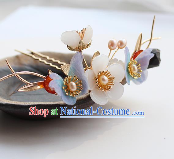 Chinese Classical Lilac Silk Butterfly Hair Stick Handmade Hanfu Hair Accessories Ancient Ming Dynasty Young Lady Golden Hairpins