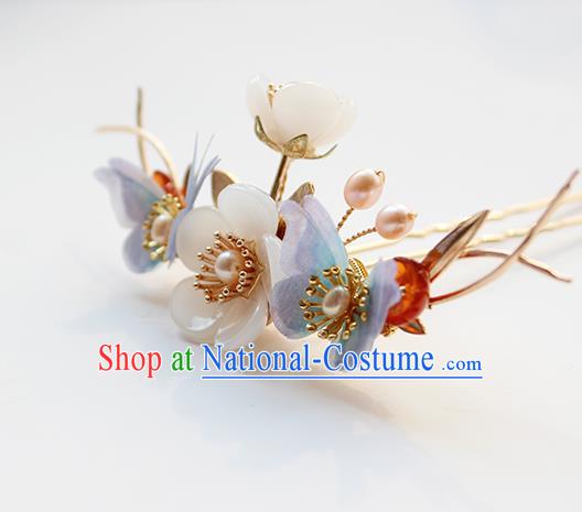 Chinese Classical Lilac Silk Butterfly Hair Stick Handmade Hanfu Hair Accessories Ancient Ming Dynasty Young Lady Golden Hairpins