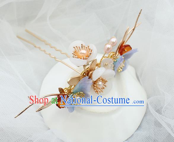 Chinese Classical Lilac Silk Butterfly Hair Stick Handmade Hanfu Hair Accessories Ancient Ming Dynasty Young Lady Golden Hairpins