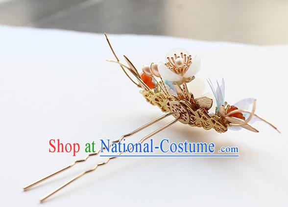 Chinese Classical Lilac Silk Butterfly Hair Stick Handmade Hanfu Hair Accessories Ancient Ming Dynasty Young Lady Golden Hairpins