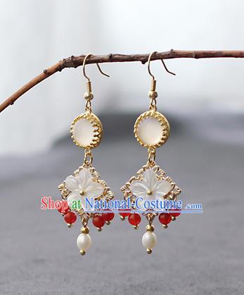 Chinese Handmade Red Beads Earrings Classical Jewelry Accessories Hanfu Ming Dynasty Princess Shell Plum Eardrop