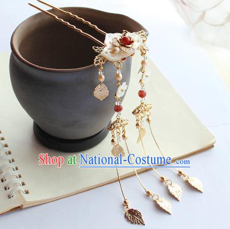 Chinese Classical Golden Tassel Hair Stick Handmade Hanfu Hair Accessories Ancient Ming Dynasty Shell Hairpins