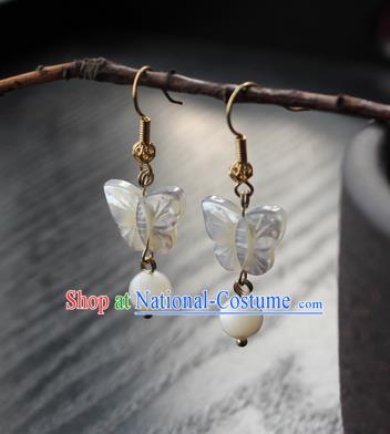 Chinese Handmade Shell Butterfly Earrings Classical Jewelry Accessories Hanfu Ming Dynasty Princess Eardrop