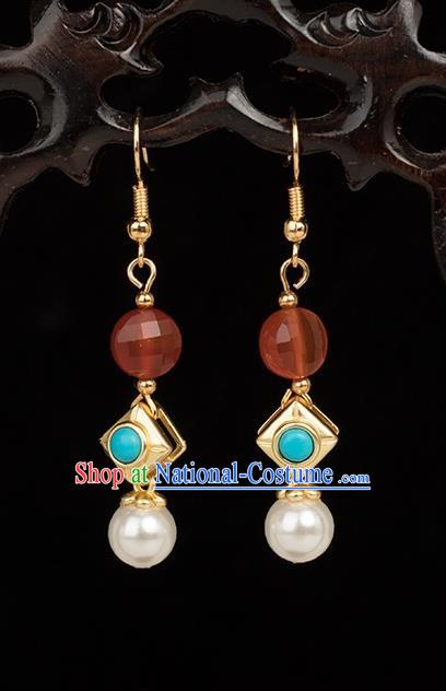 Chinese Handmade Earrings Classical Jewelry Accessories Hanfu Ming Dynasty Princess Golden Eardrop