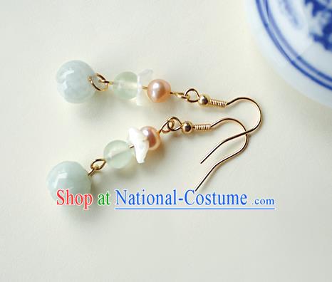 Chinese Handmade Jade Earrings Classical Jewelry Accessories Hanfu Ming Dynasty Princess Pearl Eardrop