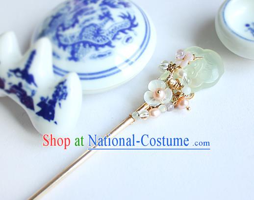 Chinese Classical Jade Golden Hair Stick Handmade Hanfu Hair Accessories Ancient Ming Dynasty Queen Hairpins