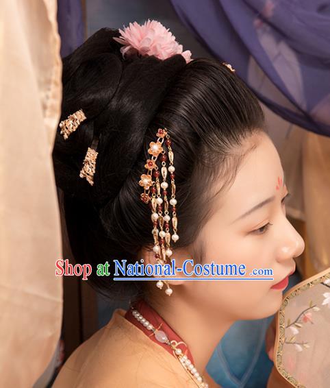 Chinese Classical Golden Plum Hair Stick Handmade Hanfu Hair Accessories Ancient Ming Dynasty Princess Tassel Hairpins