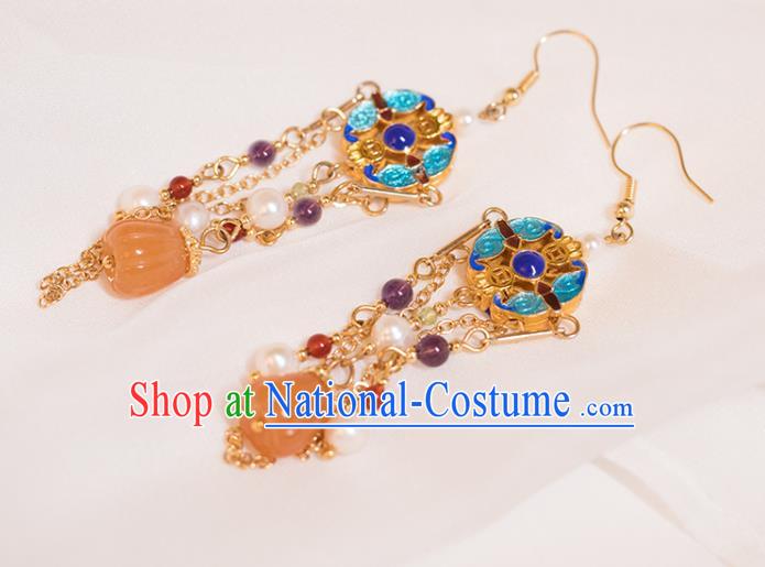 Chinese Handmade Ceregat Earrings Classical Ear Accessories Hanfu Ming Dynasty Princess Blueing Eardrop