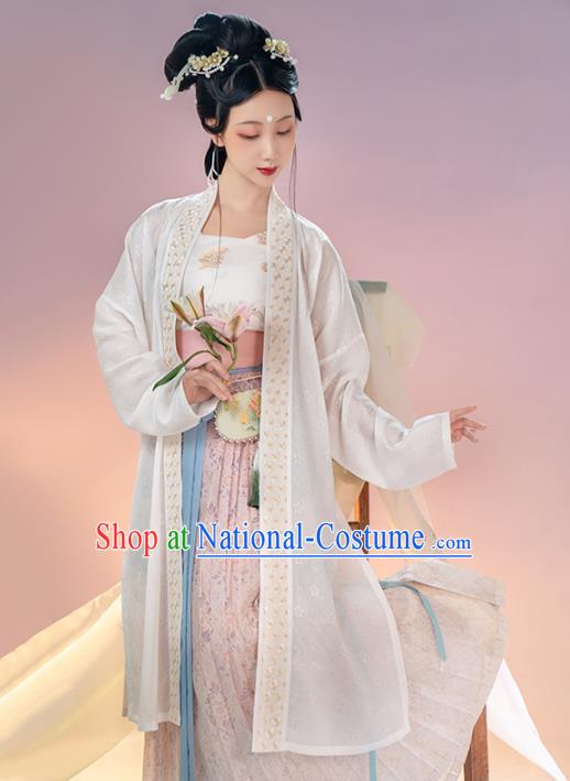 Chinese Ancient Song Dynasty Women Historical Costumes Embroidered Hanfu Dress Traditional White BeiZi Top and Skirt Full Set