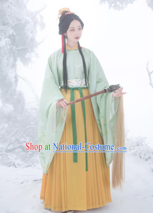 Chinese Ancient Ming Dynasty Taoist Nun Historical Costumes Traditional Green Blouse and Skirt Hanfu Apparels for Women