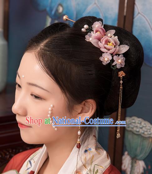 Chinese Classical Court Pink Flowers Hair Stick Handmade Hanfu Hair Accessories Ancient Song Dynasty Princess Hairpins