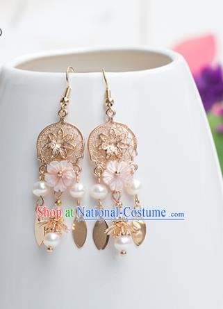 Chinese Handmade Golden Earrings Classical Ear Accessories Hanfu Ming Dynasty Princess Tassel Eardrop