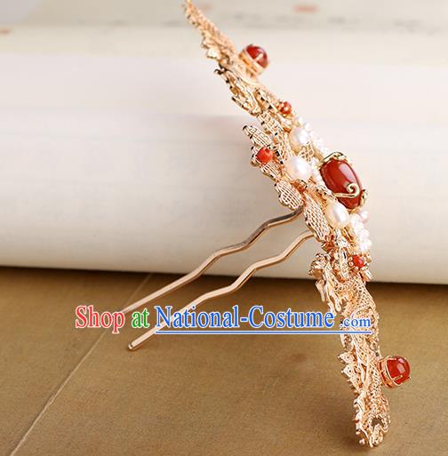 Chinese Classical Palace Golden Hair Crown Handmade Hanfu Hair Accessories Ancient Tang Dynasty Princess Agate Hairpins