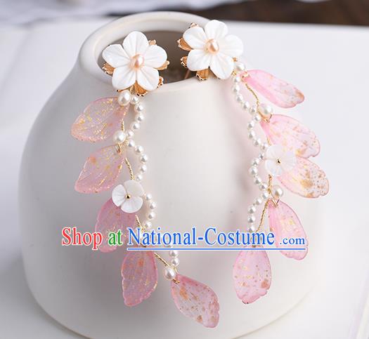 Chinese Classical Palace Pink Leaf Hair Sticks Handmade Hanfu Hair Accessories Ancient Ming Dynasty Princess Hairpins