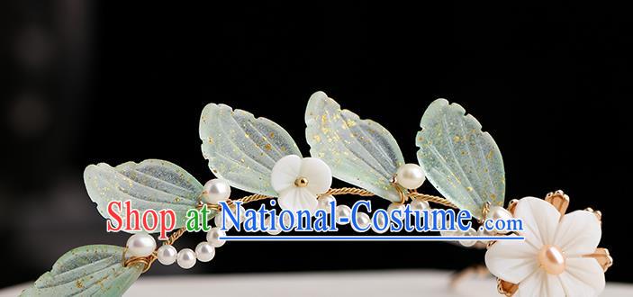 Chinese Classical Palace Green Leaf Hair Sticks Handmade Hanfu Hair Accessories Ancient Ming Dynasty Princess Hairpins