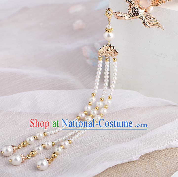 Chinese Classical Palace Beads Phoenix Tassel Hair Sticks Handmade Hanfu Hair Accessories Ancient Ming Dynasty Princess Hairpins