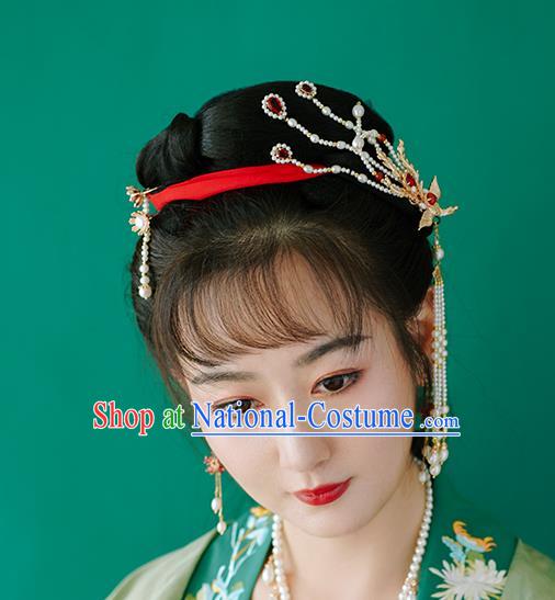 Chinese Classical Palace Pearls Phoenix Hair Sticks Handmade Hanfu Hair Accessories Ancient Ming Dynasty Princess Tassel Hairpins