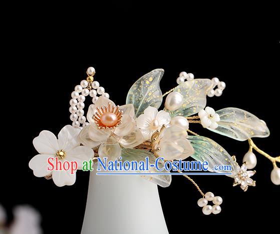 Chinese Classical Palace White Plum Blossom Hair Sticks Handmade Hanfu Hair Accessories Ancient Song Dynasty Princess Shell Hairpins