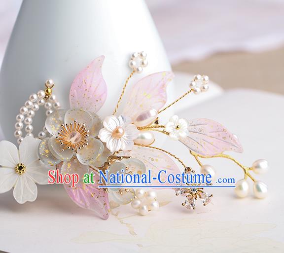 Chinese Classical Palace Light Green Plum Blossom Hair Sticks Handmade Hanfu Hair Accessories Ancient Song Dynasty Princess Shell Hairpins