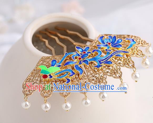 Chinese Classical Palace Golden Hair Sticks Handmade Hanfu Hair Accessories Ancient Ming Dynasty Princess Blueing Hairpins