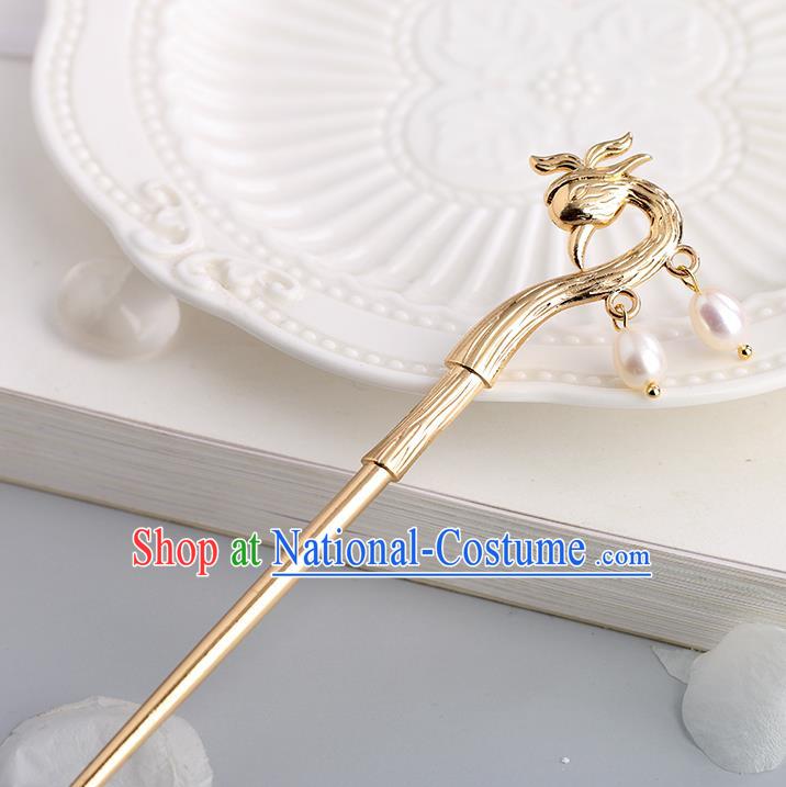 Chinese Classical Palace Golden Bird Hair Sticks Handmade Hanfu Hair Accessories Ancient Ming Dynasty Princess Hairpins